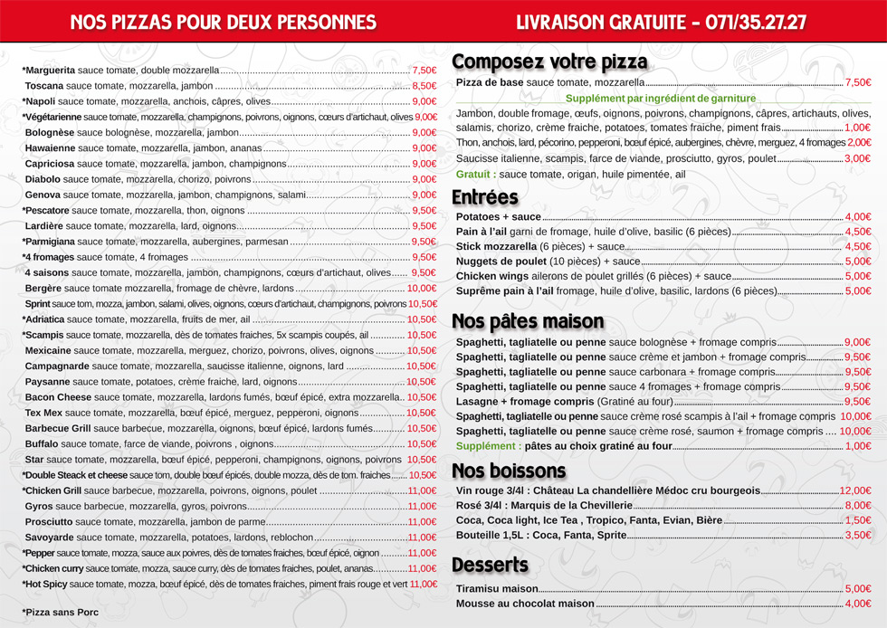 Carte Arrivo Pizza